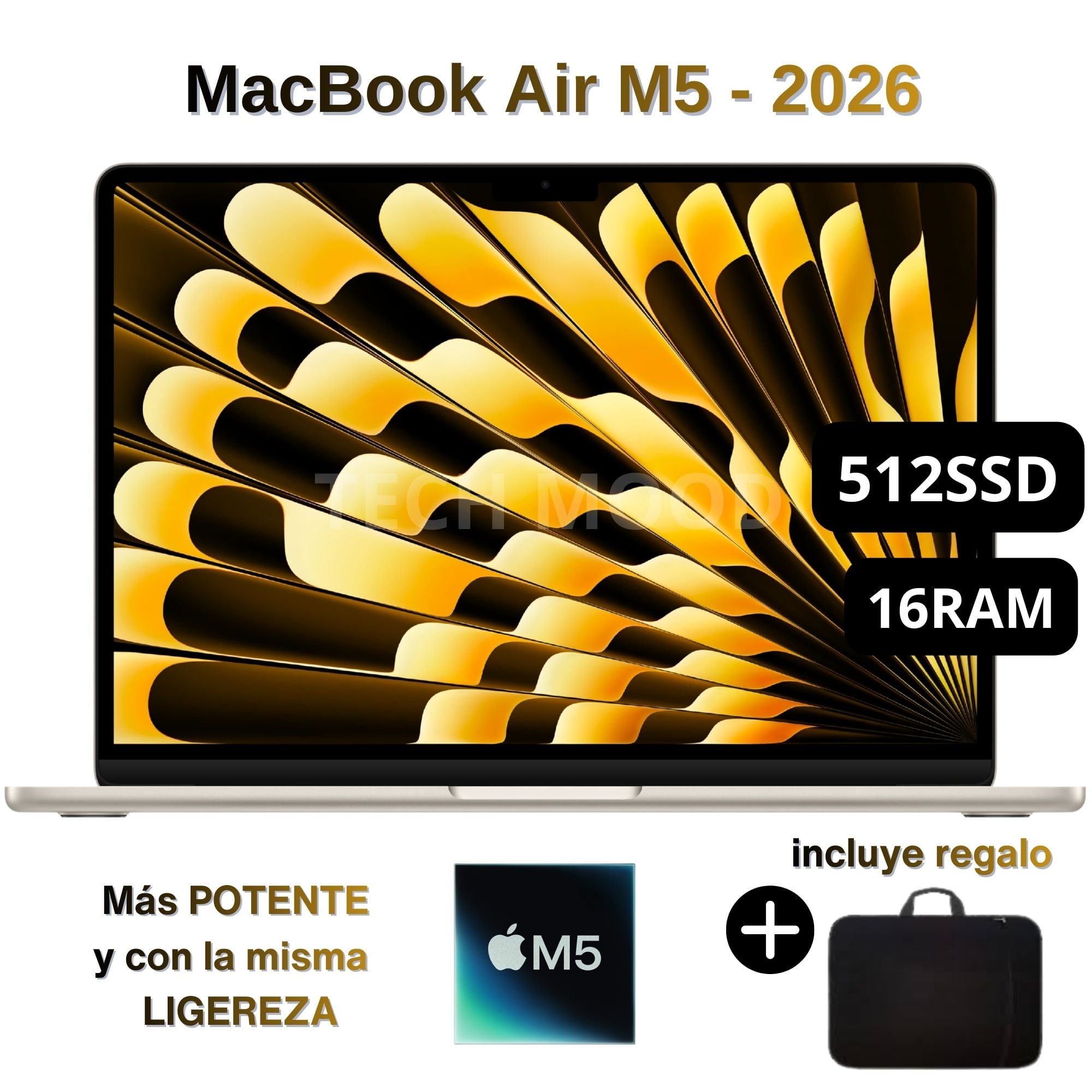 MACBOOK AIR APPLE DE 13' | CHIP M5 | 16GB RAM + 512GB SSD | TECLADO INGLÉS - STARLIGHT - 1