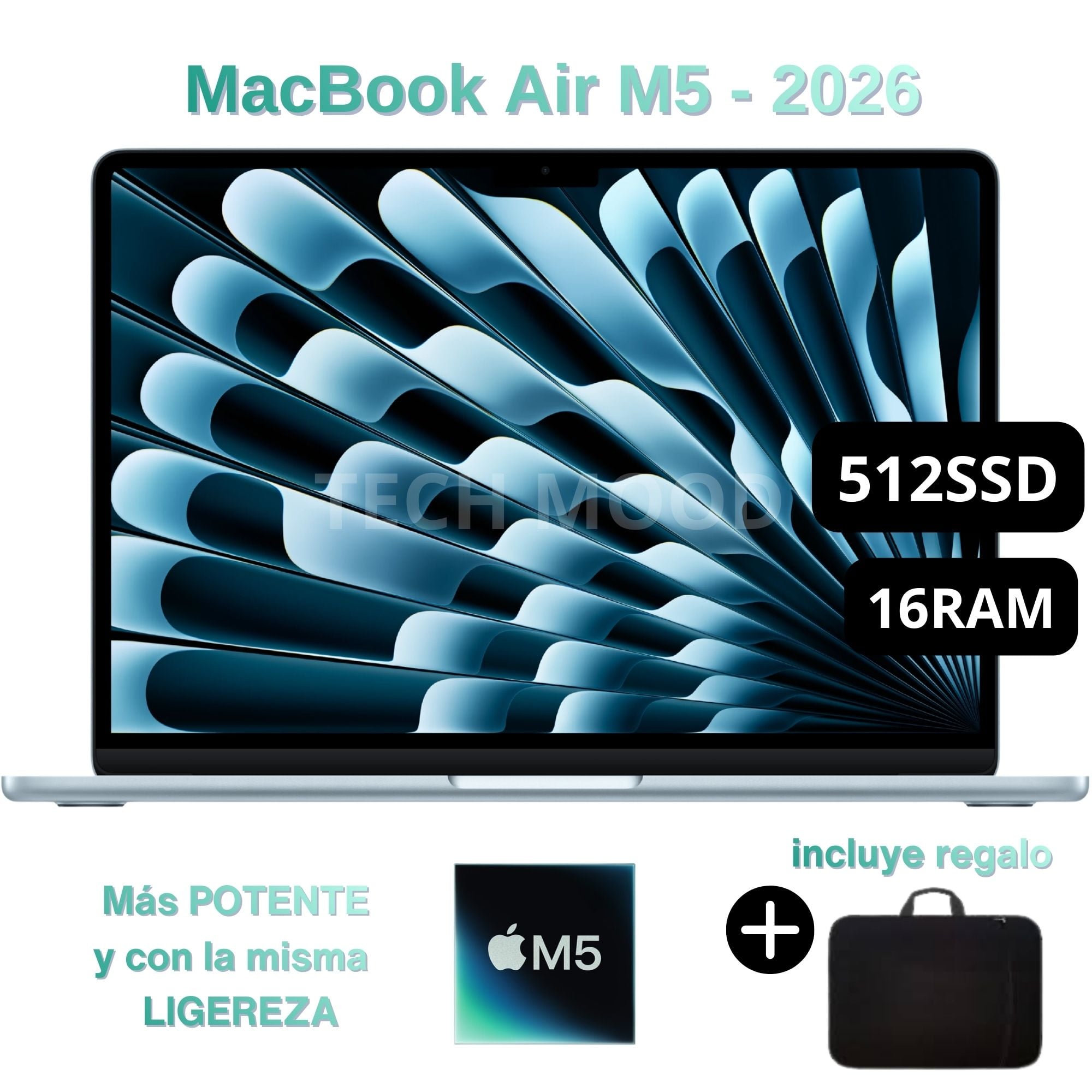 MACBOOK AIR APPLE DE 13' | CHIP M5 | 16GB RAM + 512GB SSD | TECLADO INGLÉS - SKY BLUE - 1
