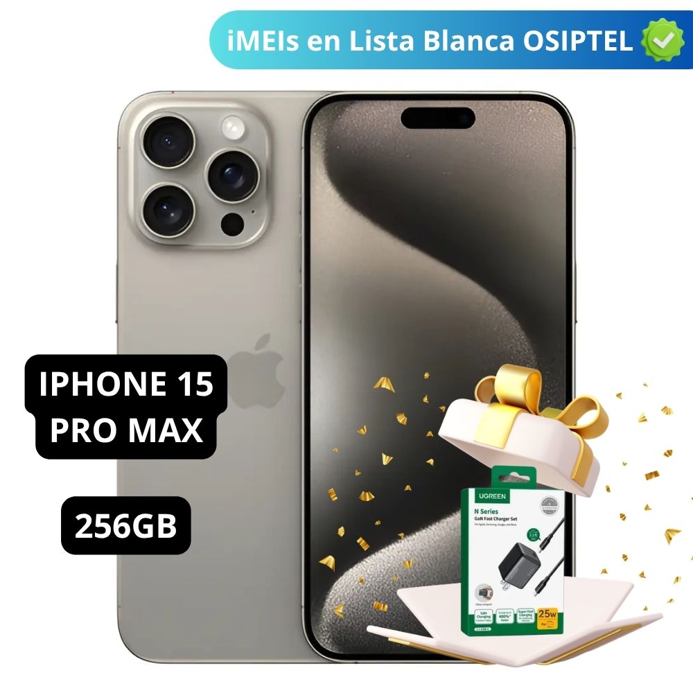 IPHONE 15 PRO MAX 256GB ESIM NATURAL TITANIUM SEMINUEVO - INCLUYE CARGADOR UGREEN - 1