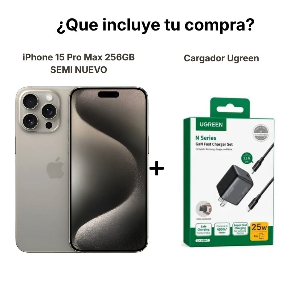 IPHONE 15 PRO MAX 256GB ESIM NATURAL TITANIUM SEMINUEVO - INCLUYE CARGADOR UGREEN - 3