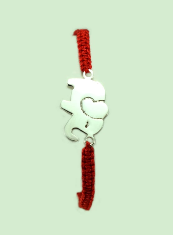 PULSERA RELISE PLATA ELEFANTE SUERTE PITA TEJIDA ROJA - 2