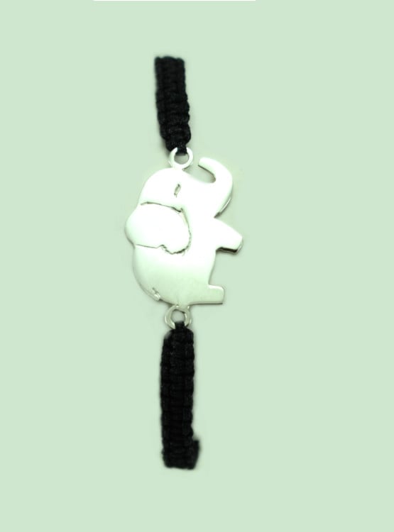 PULSERA RELISE PLATA ELEFANTE SUERTE PITA TEJIDA NEGRA - 1