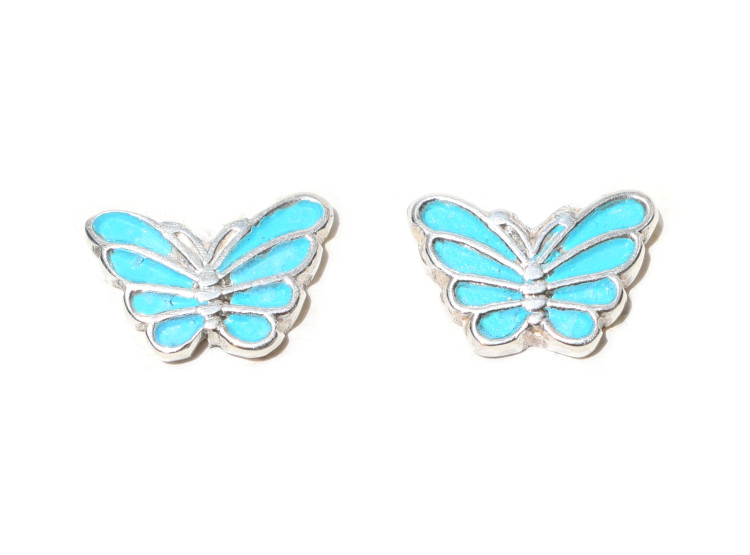 ARETE MARIPOSA PEQUEÑA TURQUESA/CELESTE PLATA LEY 950 - 1