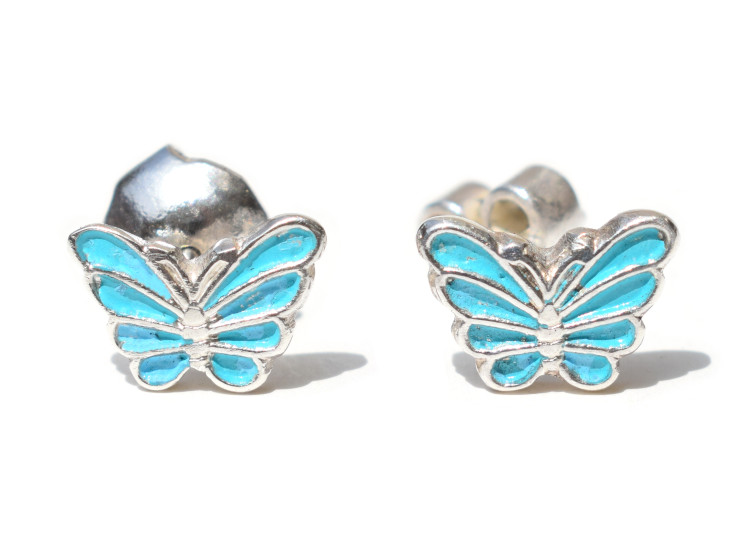 ARETE MARIPOSA PEQUEÑA TURQUESA/CELESTE PLATA LEY 950 - 2
