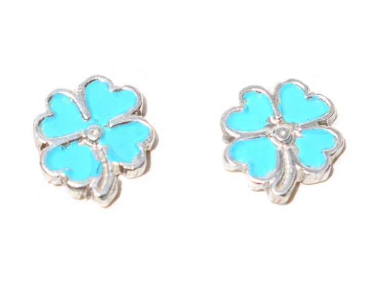 ARETE TREBOL CUATRO HOJAS MINI TURQUESA/CELESTE PLATA LEY 950 - 1