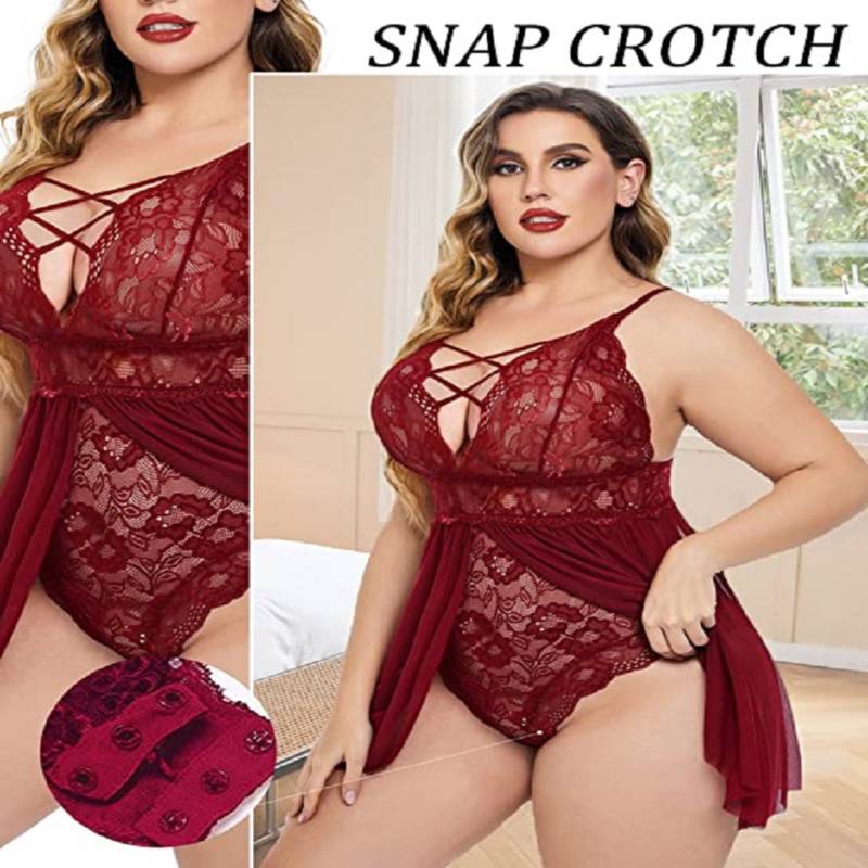 BABYDOLL MUJER TALLA GRANDE LENCERÍA CUELLO V - 2