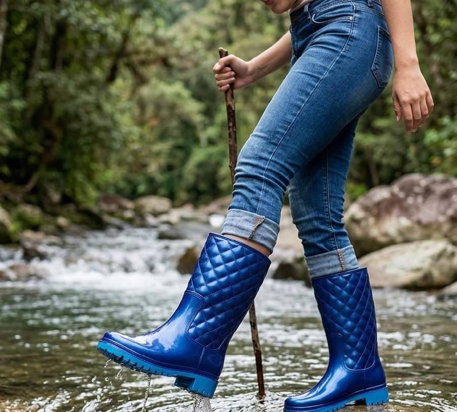 BOTAS PARA LLUVIA CON DISEÑO DE ROMBOS NACARADOS MUJER - 1