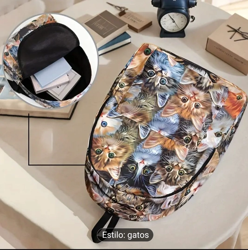 MOCHILA ESTAMPADO DE GATITOS – SÚPER CAPACIDAD Y ESTILO ÚNICO - 2