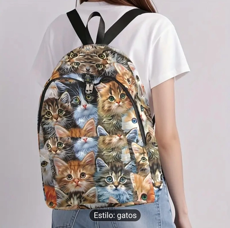 MOCHILA ESTAMPADO DE GATITOS – SÚPER CAPACIDAD Y ESTILO ÚNICO - 3