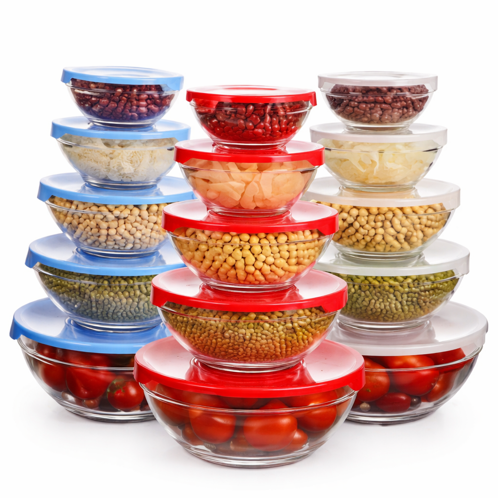 SET 5 BOWLS VIDRIO CON TAPA HERMÉTICOS COCINA MULTIUSO - 1