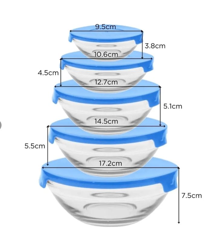 SET 5 BOWLS VIDRIO CON TAPA HERMÉTICOS COCINA MULTIUSO - 3