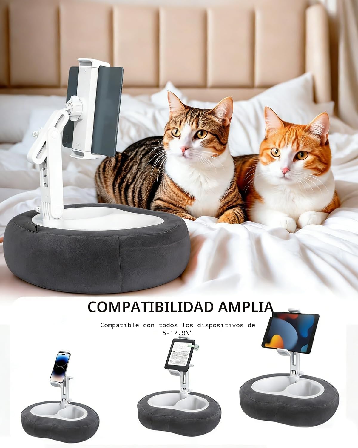 SOPORTE DE ALMOHADA 3 EN 1 PARA TABLET Y CELULAR – COLOR NEGRO - 2