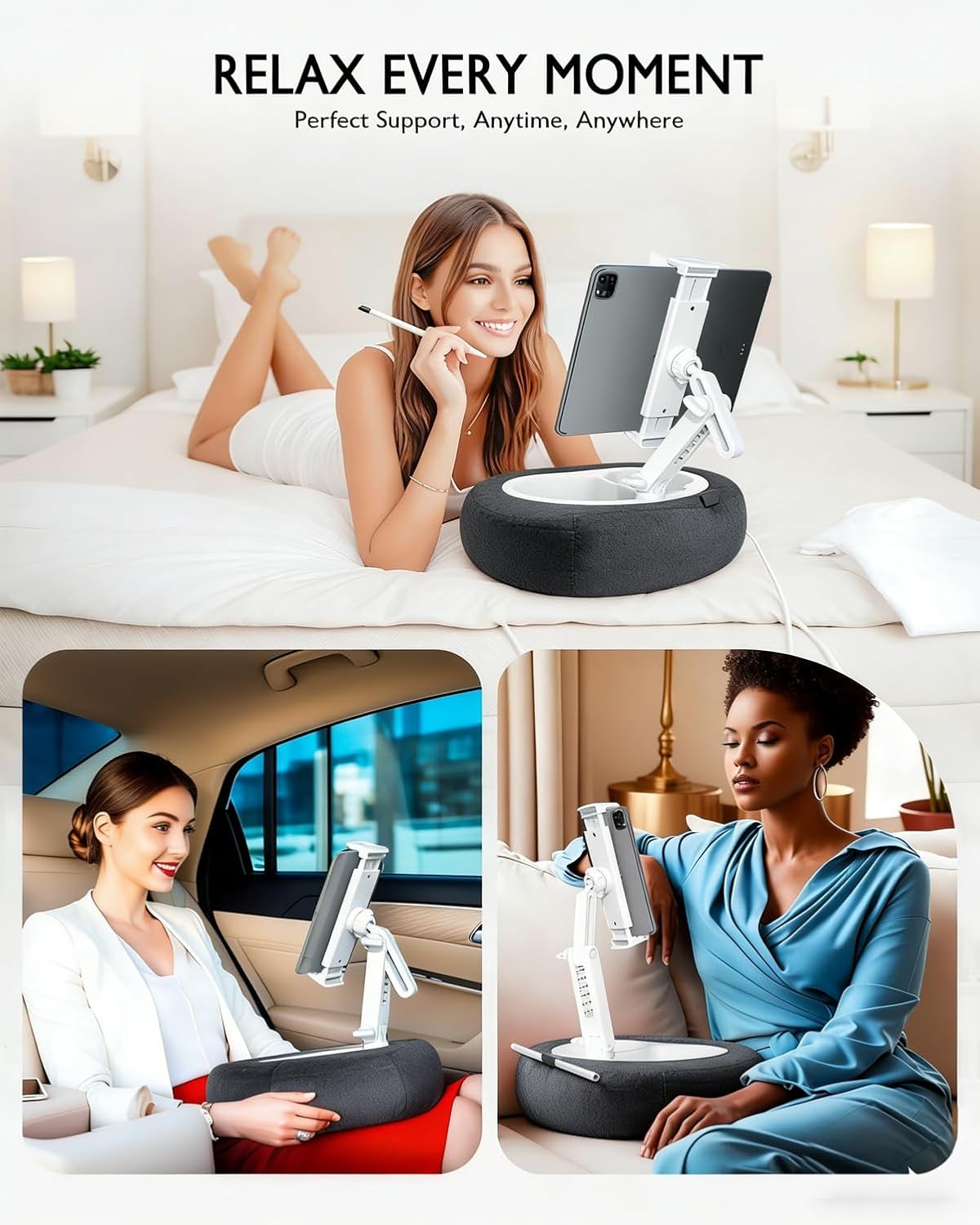 SOPORTE DE ALMOHADA 3 EN 1 PARA TABLET Y CELULAR – COLOR NEGRO - 3