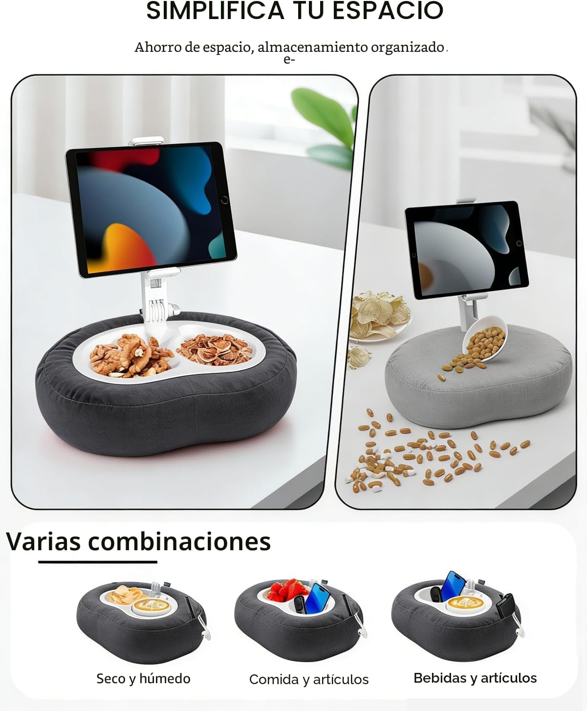 SOPORTE DE ALMOHADA 3 EN 1 PARA TABLET Y CELULAR – COLOR NEGRO - 4