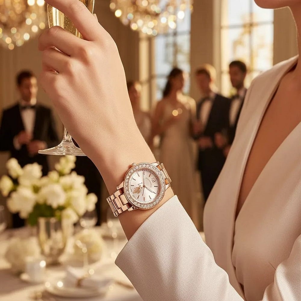 RELOJ MUJER U.S. POLO ASSN ORO ROSA CON CRISTALES ELEGANTE - 1