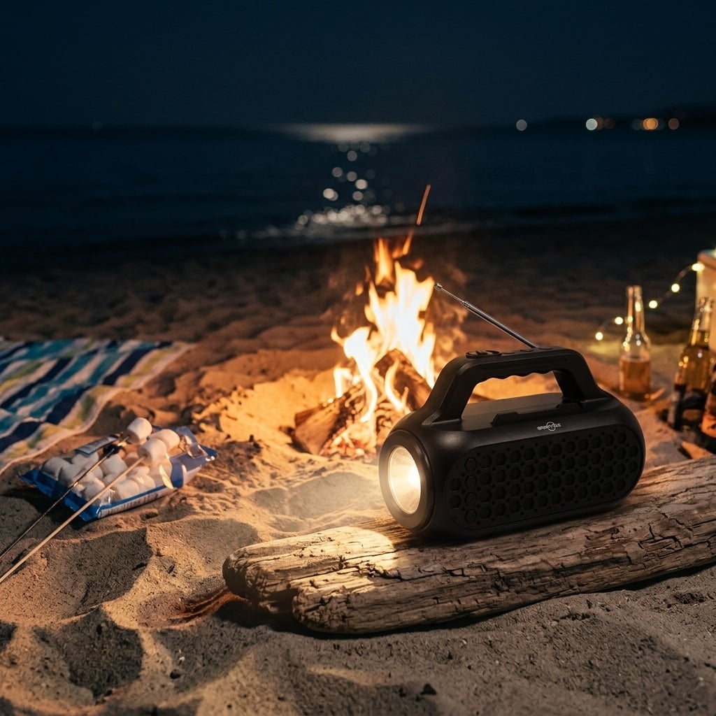 LINTERNA PARLANTE SOLAR RECARGABLE BLUETOOTH RADIO FM CON SOPORTE PARA CELULAR - 1