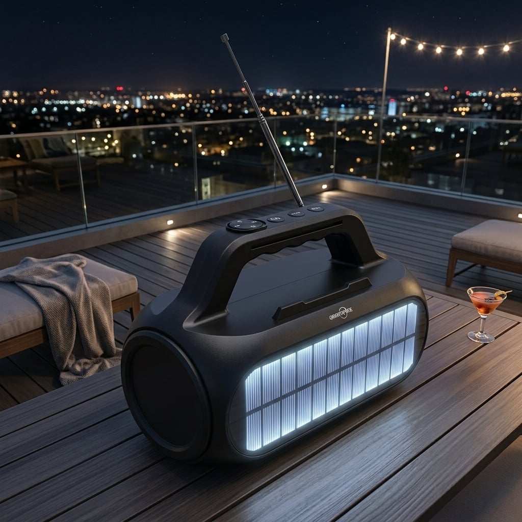 LINTERNA PARLANTE SOLAR RECARGABLE BLUETOOTH RADIO FM CON SOPORTE PARA CELULAR - 3