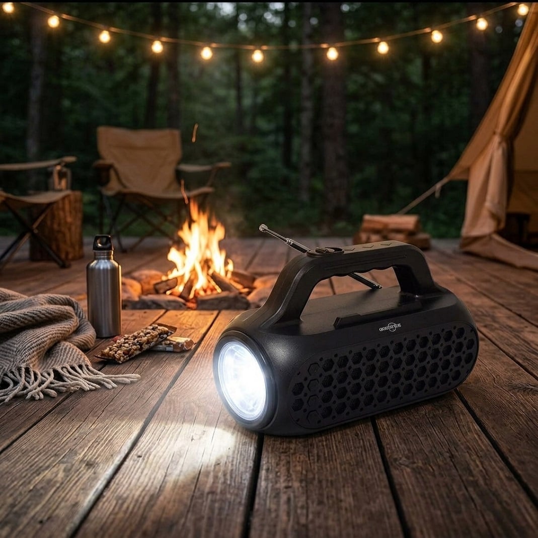 LINTERNA PARLANTE SOLAR RECARGABLE BLUETOOTH RADIO FM CON SOPORTE PARA CELULAR - 4