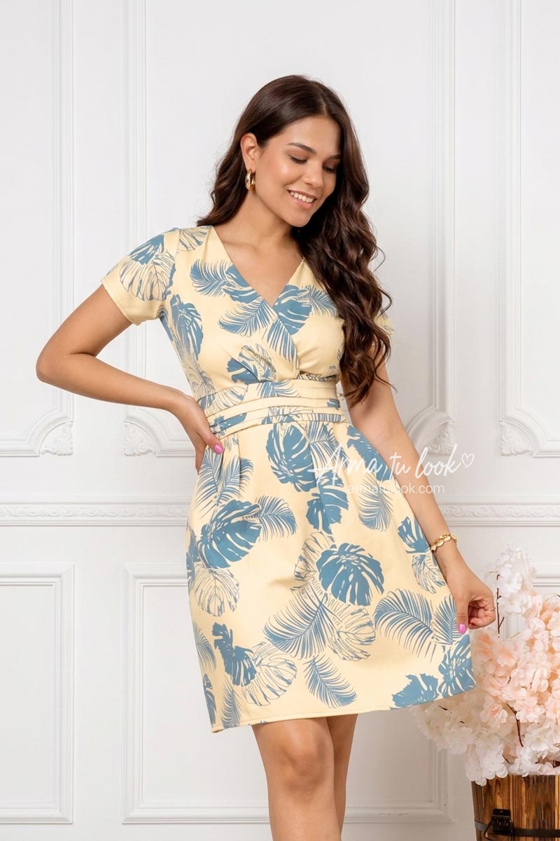 VESTIDO CORTO SEDA MUJER ARMA TU LOOK ANAHI ESTAMPADO FALDA BOLSILLOS - 1