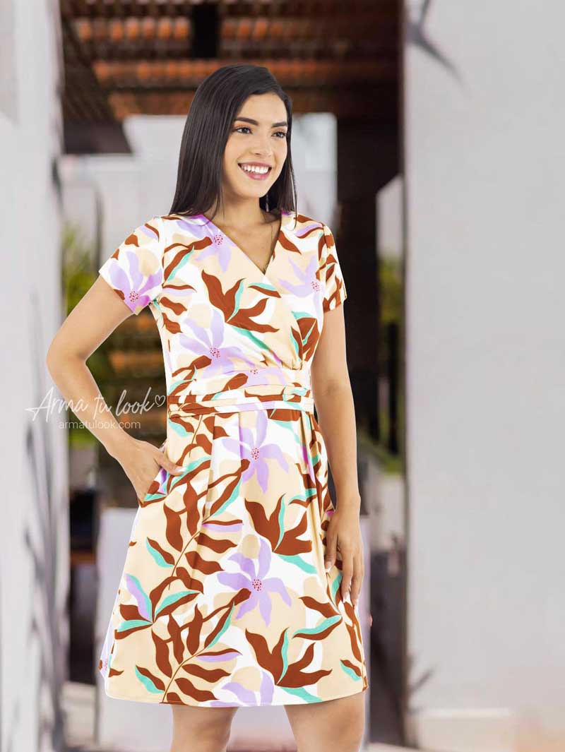 VESTIDO CORTO SEDA MUJER ARMA TU LOOK ANAHI ESTAMPADO FALDA BOLSILLOS - 1