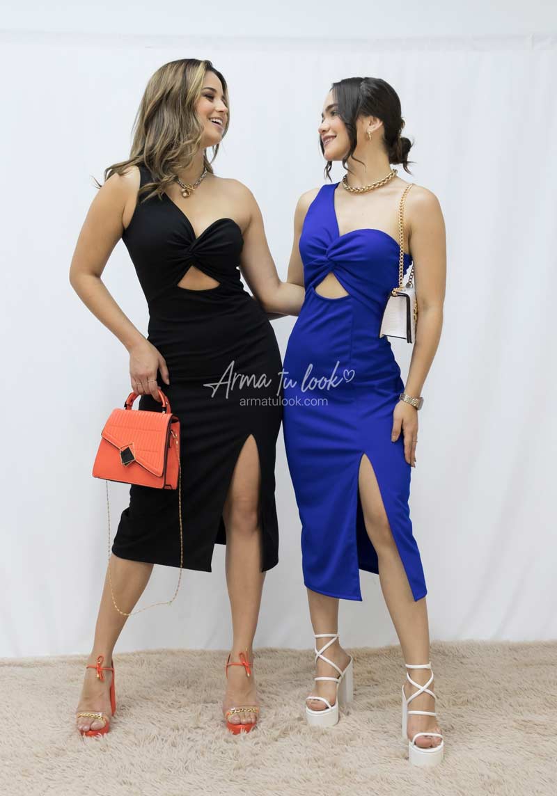 VESTIDO MIDI MUJER ARMA TU LOOK DEBORAH CUT OUT UN HOMBRO ABERTURA - 1