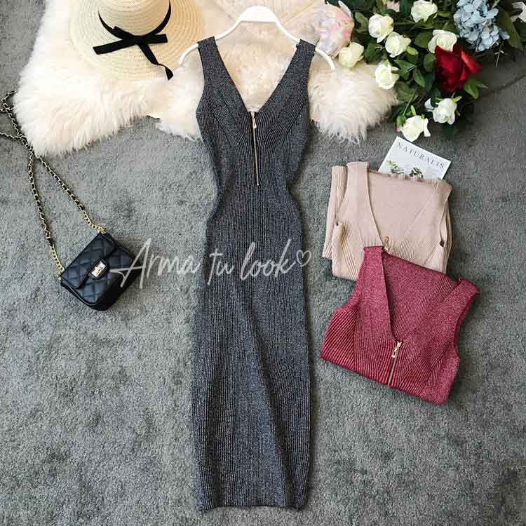 VESTIDO MIDI MUJER ARMA TU LOOK GLAM CON HILOS METALICOS - 2