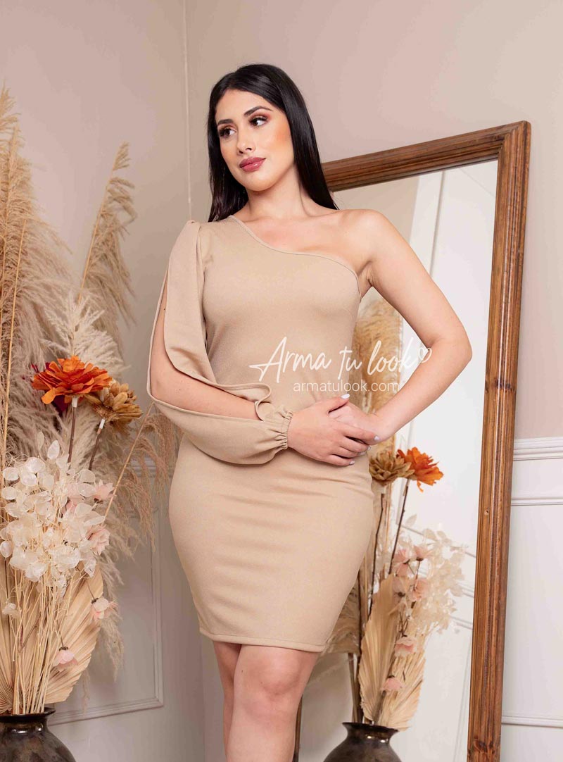 VESTIDO CORTO LICRA MUJER ARMA TU LOOK IMPERIO ESCOTE DIAGONAL UNA MANGA - 1