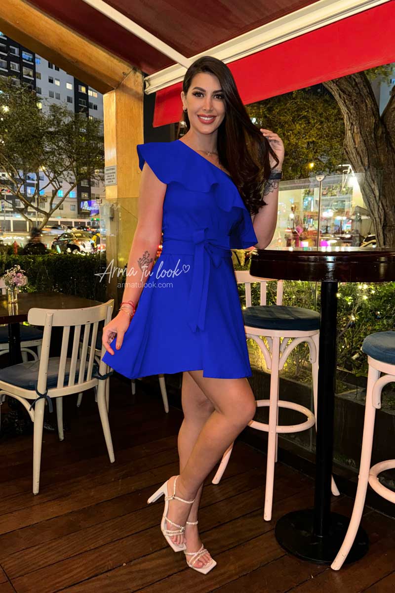 VESTIDO CORTO SEDA MUJER ARMA TU LOOK MONACO ESCOTE DIAGONAL FALDA EN A - 2