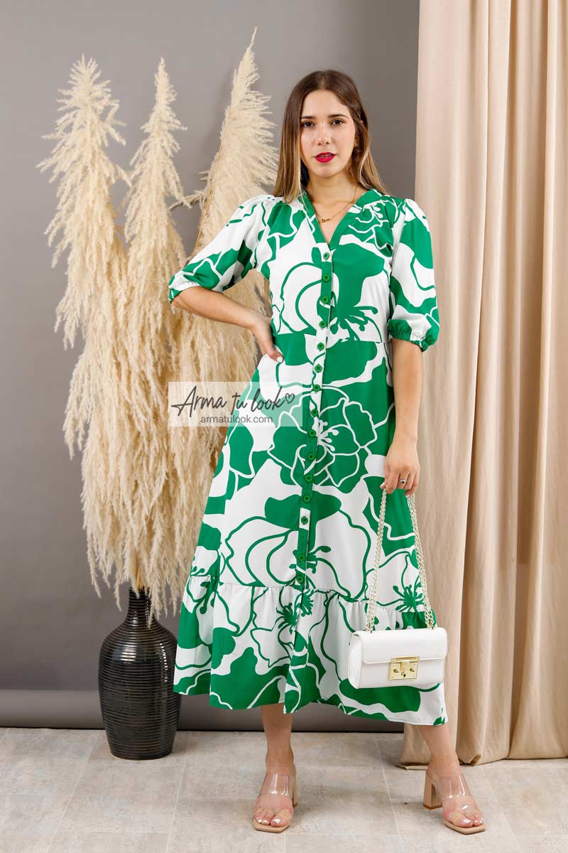 VESTIDO LARGO SEDA MUJER ARMA TU LOOK ALMUDENA CAMISERO MANGA TRES CUARTOS - 1