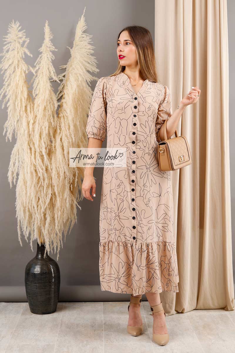 VESTIDO LARGO SEDA MUJER ARMA TU LOOK ALMUDENA CAMISERO MANGA TRES CUARTOS - 1