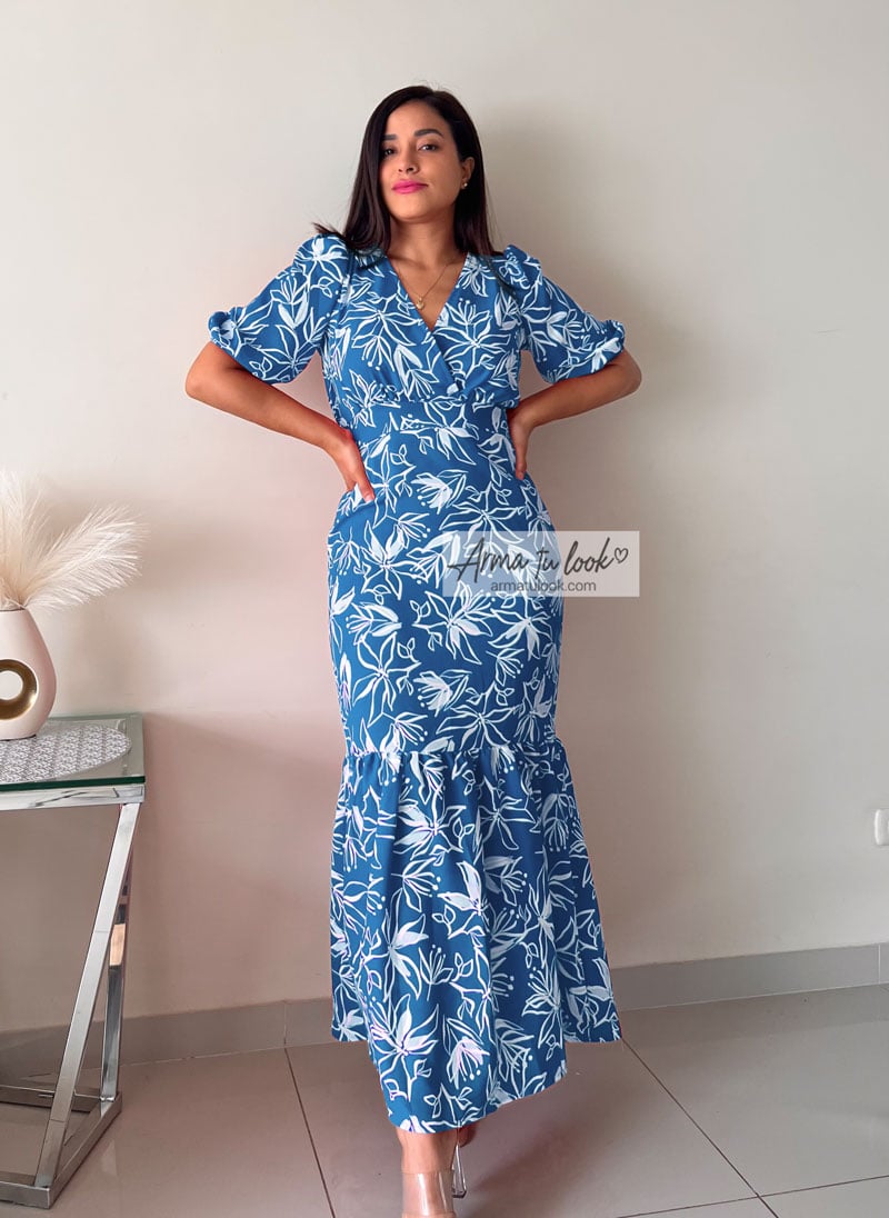 VESTIDO LARGO SEDA MUJER ARMA TU LOOK ASTURIAS ESTAMPADO FLOREADO ESCOTE CRUZADO - 1