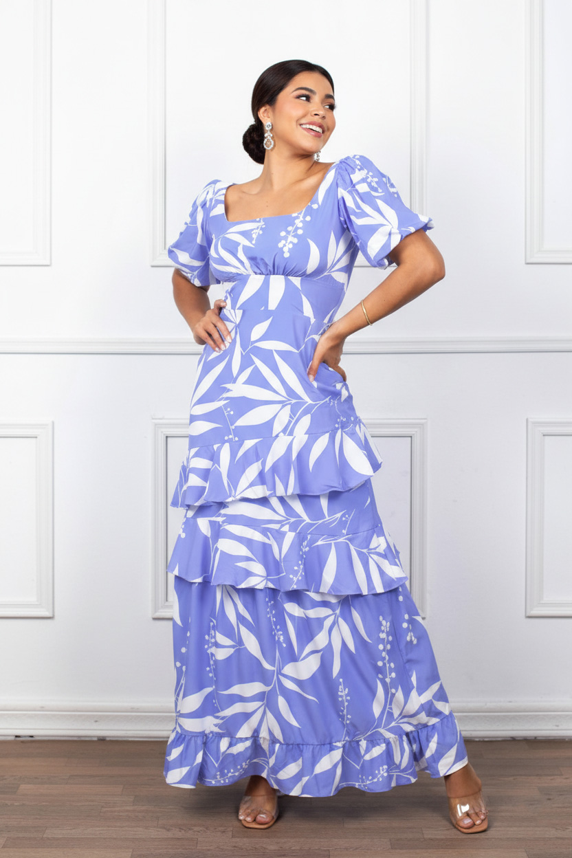 VESTIDO LARGO SEDA MUJER ARMA TU LOOK CAROLINA CON MANGA GLOBO - 1