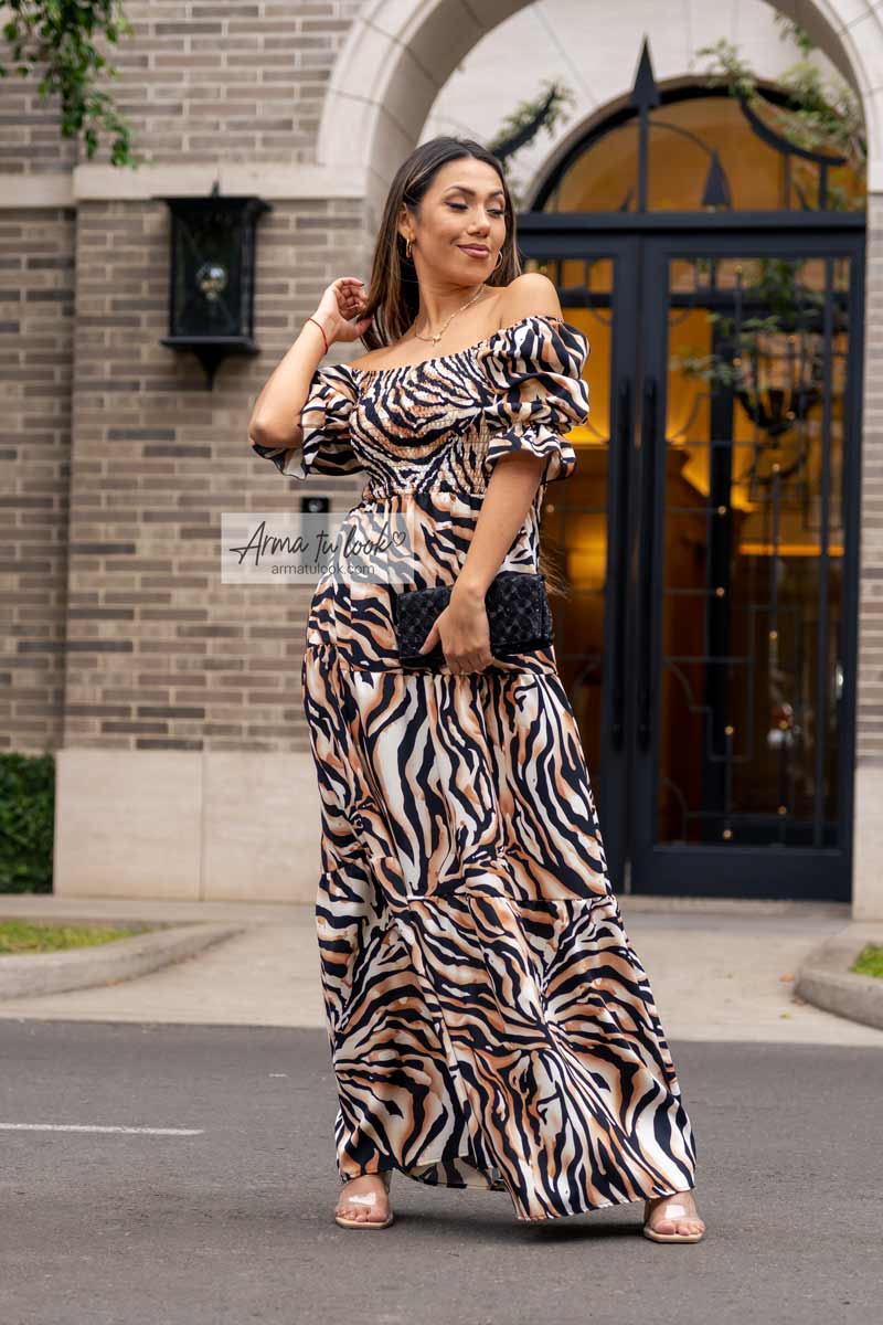 VESTIDO MAXI SEDA MUJER ARMA TU LOOK CAYETANA DE MANGA ABULLONADA - 2