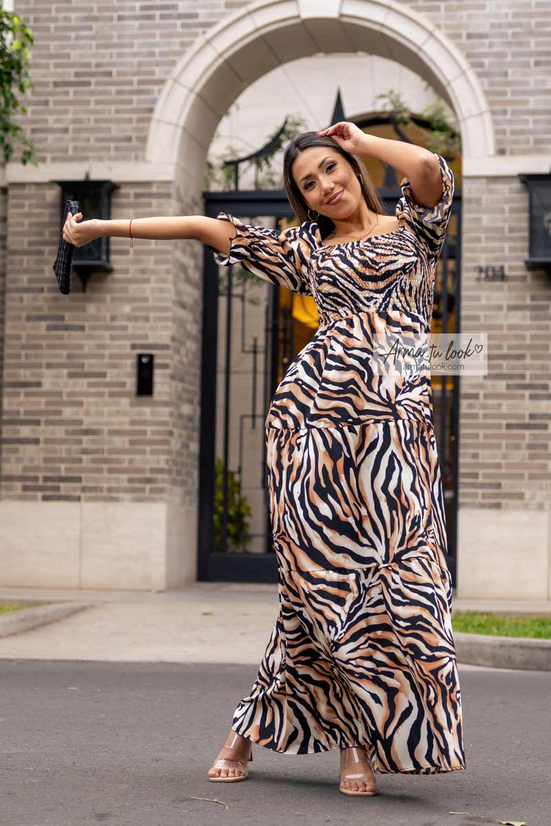 VESTIDO MAXI SEDA MUJER ARMA TU LOOK CAYETANA DE MANGA ABULLONADA - 3