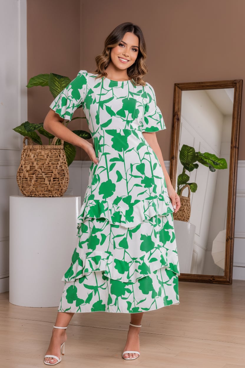 VESTIDO MAXI SEDA MUJER ARMA TU LOOK ITALY MANGA TRES CUARTOS OLANES - 1
