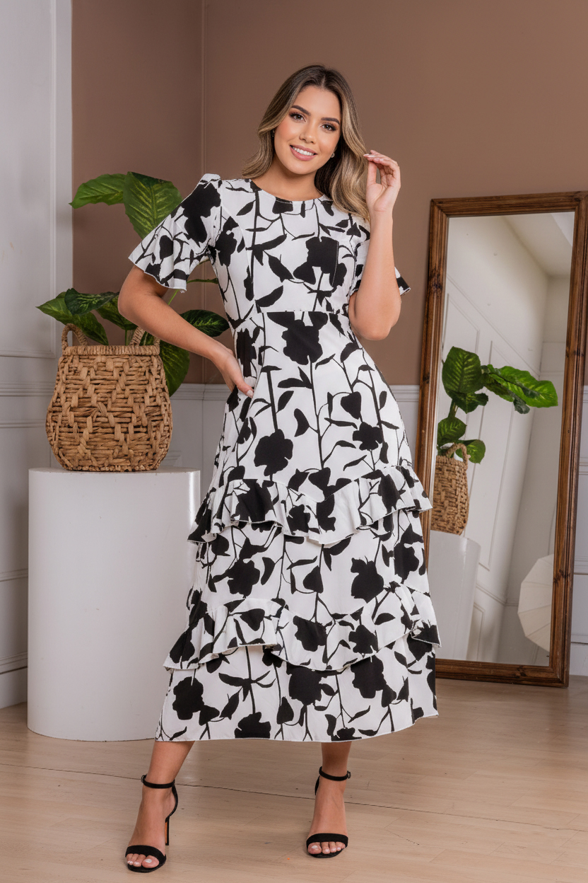 VESTIDO MAXI SEDA MUJER ARMA TU LOOK ITALY MANGA TRES CUARTOS OLANES - 1