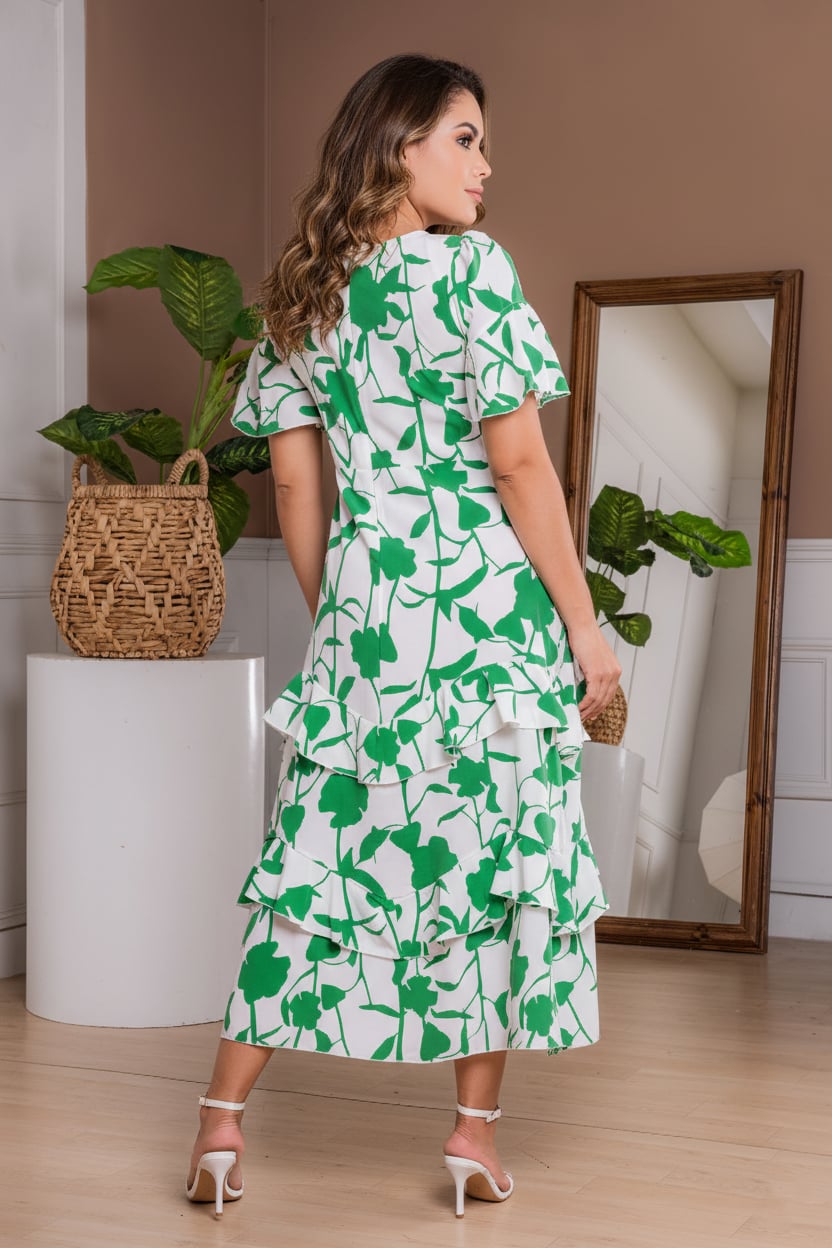 VESTIDO MAXI SEDA MUJER ARMA TU LOOK ITALY MANGA TRES CUARTOS OLANES - 2