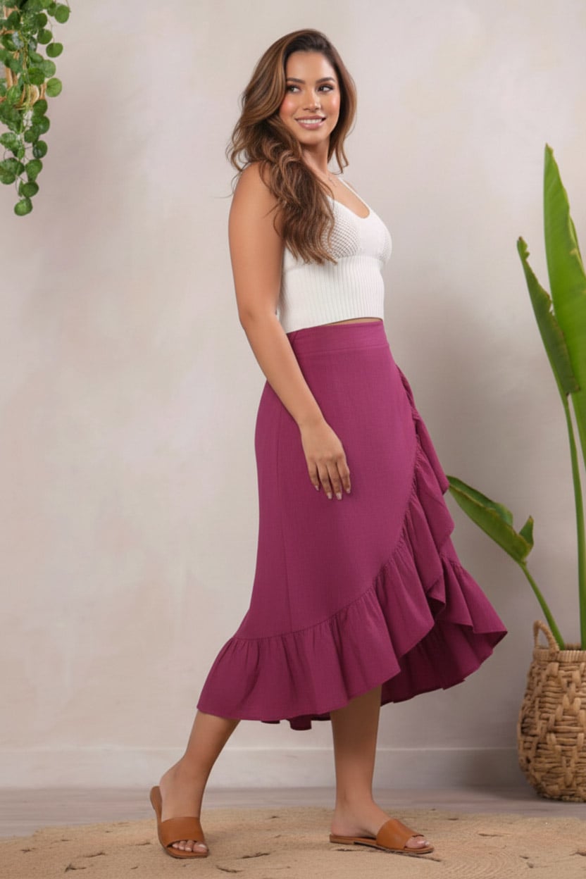 FALDA MIDI LINO MUJER ARMA TU LOOK ARUBA DE CORTE CRUZADO - 1