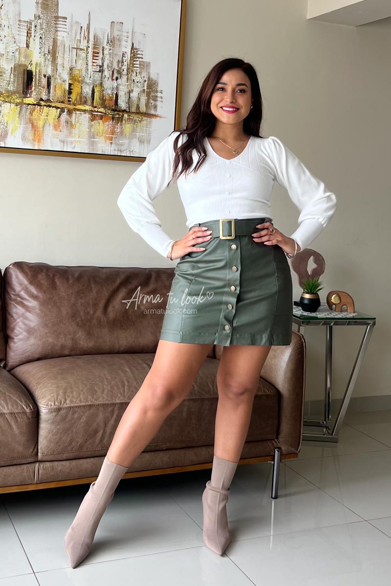 FALDA CORTO MUJER ARMA TU LOOK NEW YORK CUERINA CON CINTURÓN - 2