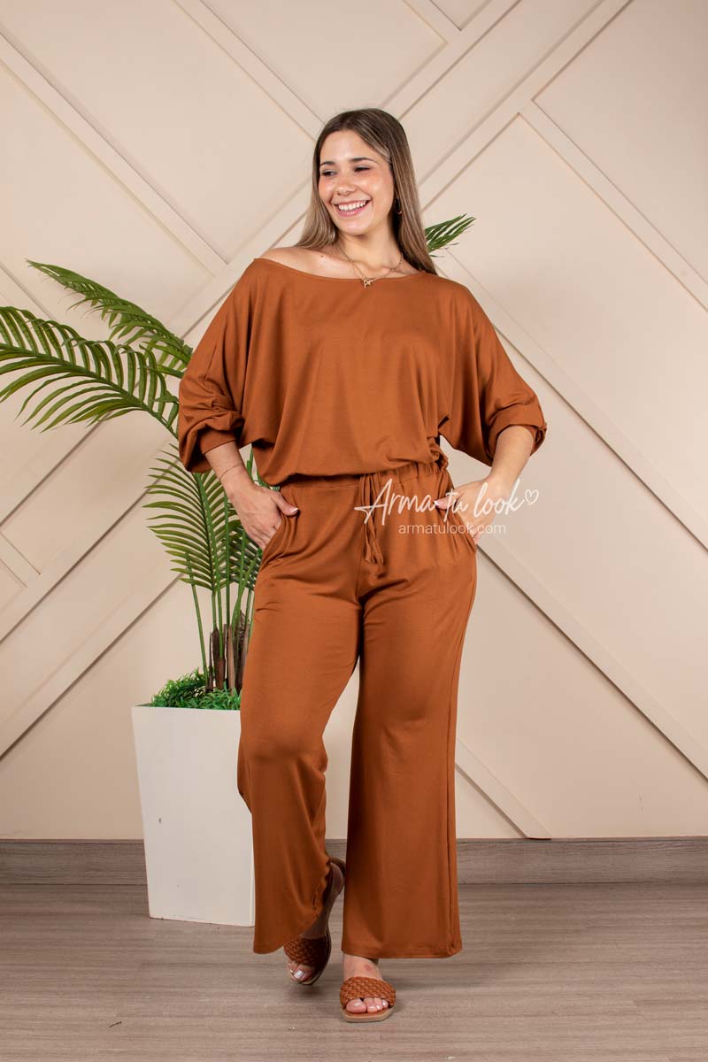 SET PANTALÓN PALAZZO + POLO OVERSIZE MUJER ARMA TU LOOK HABANA - 1