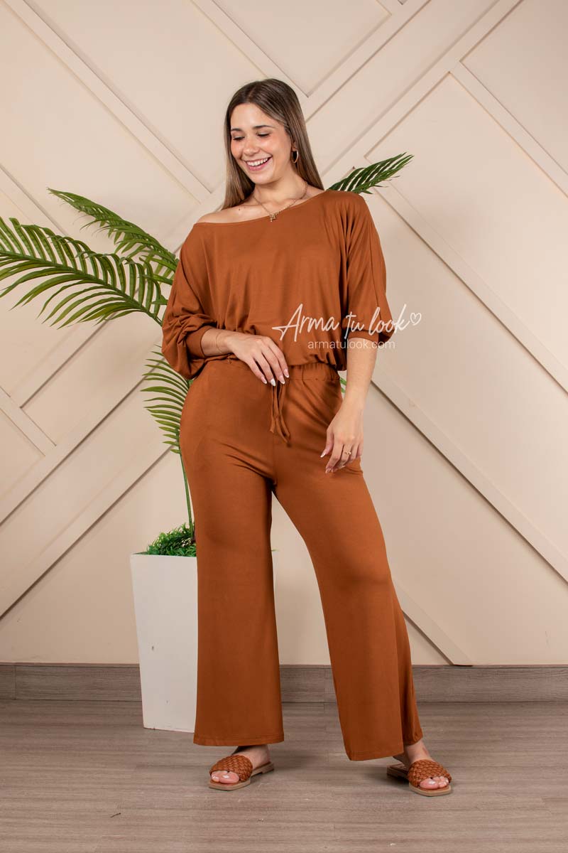 SET PANTALÓN PALAZZO + POLO OVERSIZE MUJER ARMA TU LOOK HABANA - 2