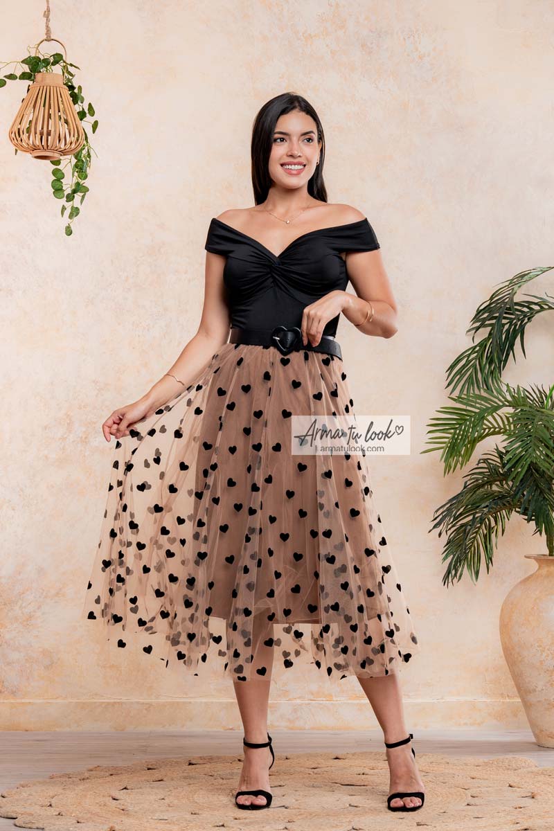 FALDA MIDI MUJER ARMA TU LOOK LOVE 3D DE TUL CON APLICACIONES DE CORAZONES - 1