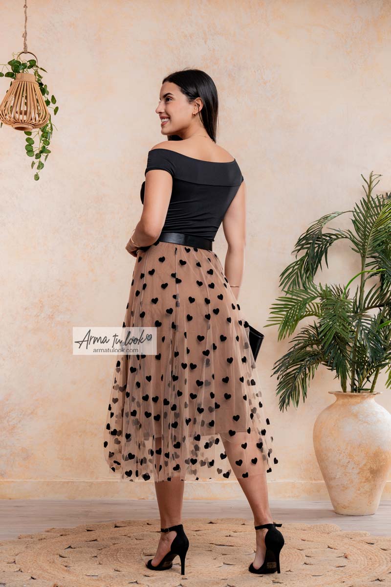 FALDA MIDI MUJER ARMA TU LOOK LOVE 3D DE TUL CON APLICACIONES DE CORAZONES - 4