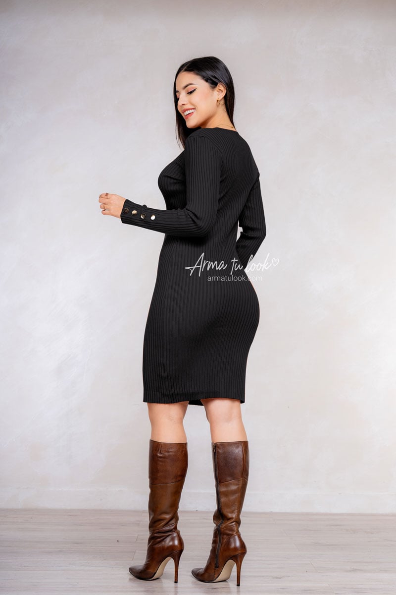 VESTIDO MIDI CASHMERE MUJER ARMA TU LOOK BELÉN ESCOTE V BOTONES - 2