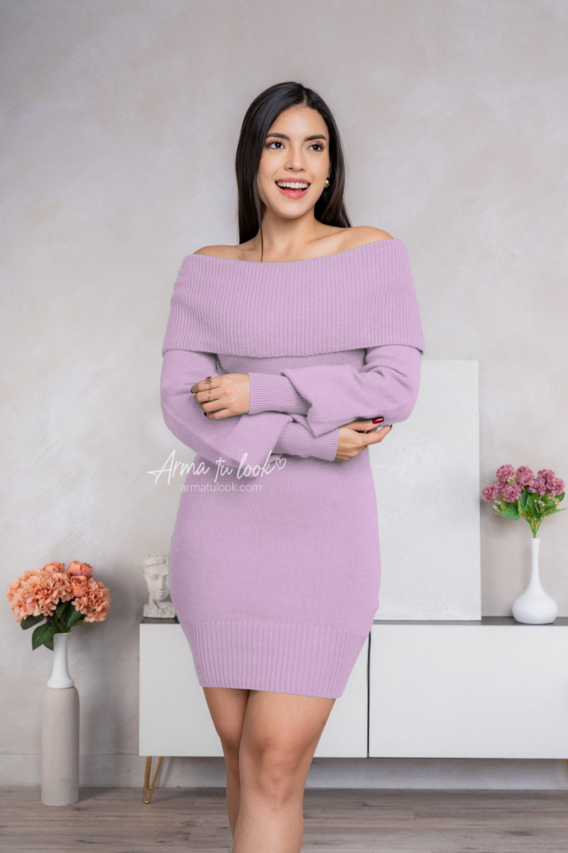 VESTIDO CORTO LANA MUJER ARMA TU LOOK LUCERO OFF SHOULDER CASHMERE - 1