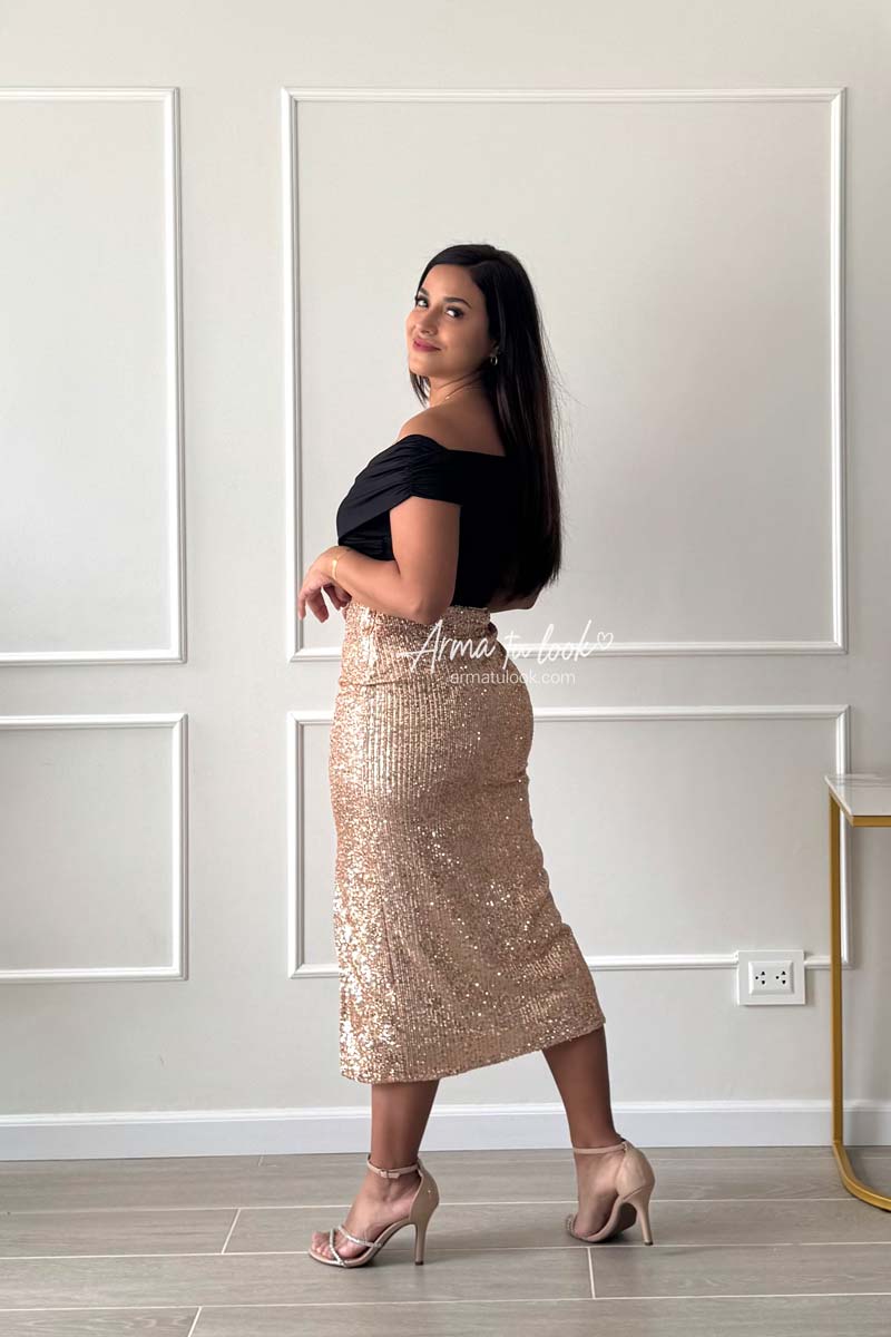 FALDA GLAMOUR LENTEJUELAS MIDI CON ABERTURA ADELANTE - 3