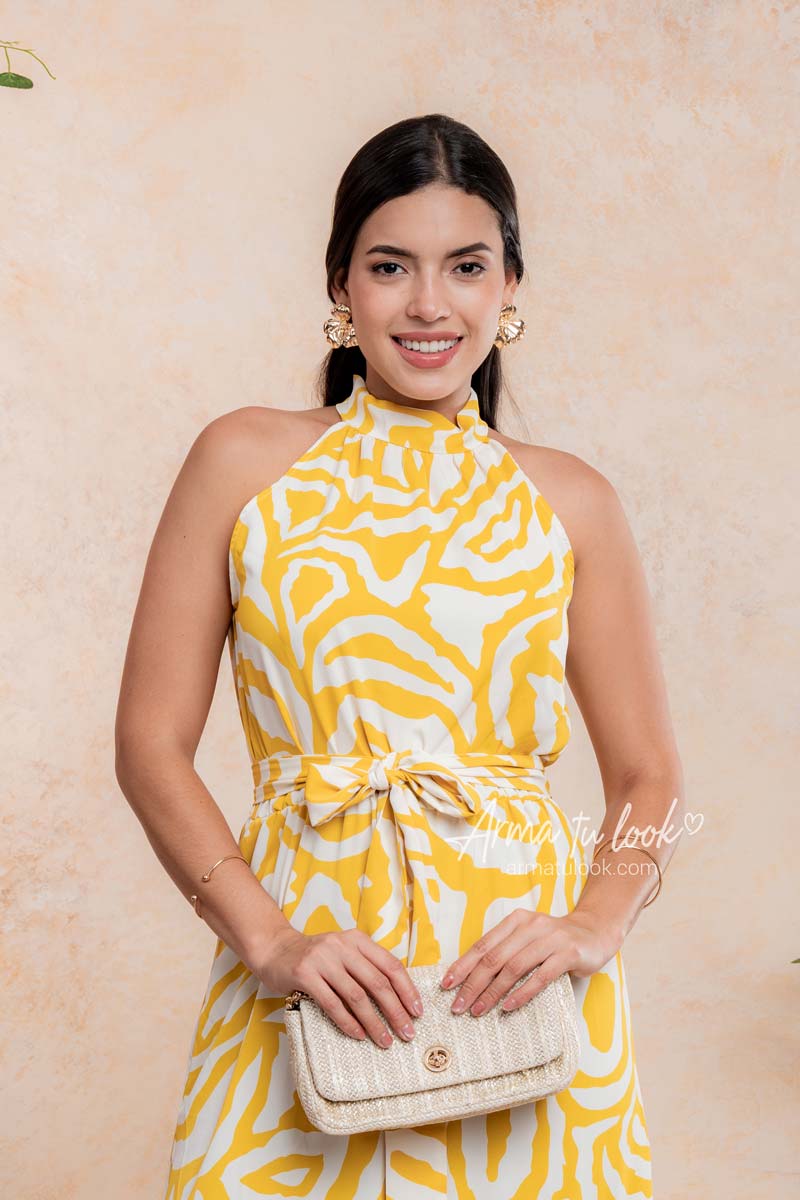 VESTIDO BELLAGIO CUELLO HALTER DE SEDA CON CINTURÓN - 3
