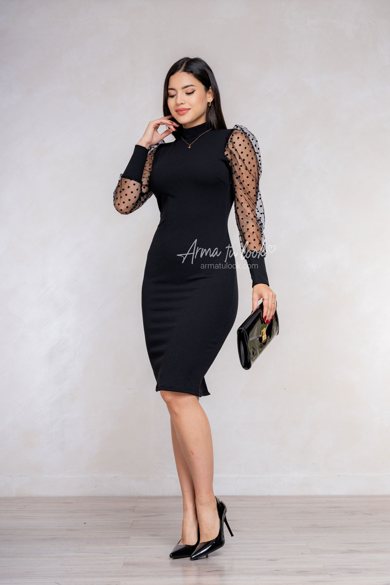 VESTIDO LILIANA CUELLO ALTO MANGAS DE TULL - 3