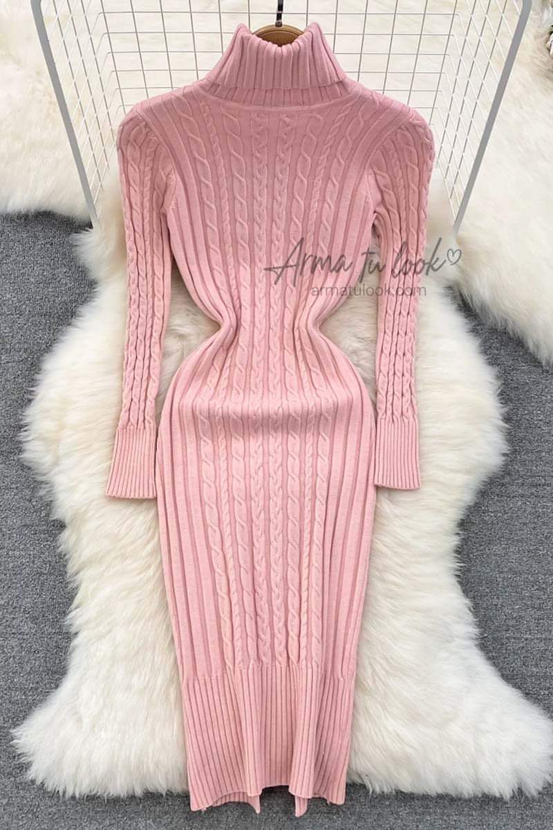 VESTIDO NATALIE CUELLO CAFARENA DE CASHMERE - 1