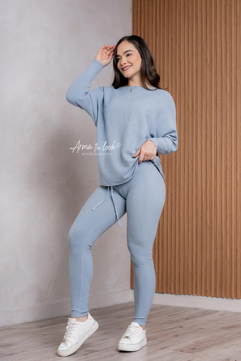 SET HONEY ACANALADO OVERSIZE 2 PIEZAS PANTALON LEGGINS Y SUETER CASHMERE - 1